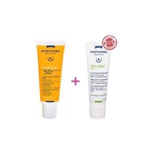 ISISPHARMA PACK UVEBLOCK DRY TOUCH SPF50+ TEINTE MEDIUM 40ML + TEEN DERM GEL EXFOLIANT 40ML OFFERT