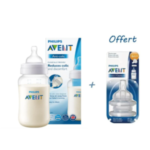 PACK AVENT BIBERON ANTI COLIC 330ML + 2 TETINES 6M+